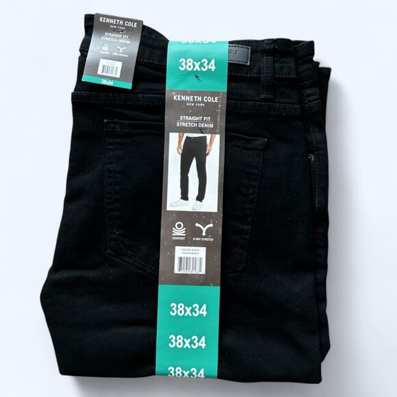 Kenneth Cole Men's Straight Leg Jeans Stretch Denim Black Size 38x34 - Picture 1 of 11